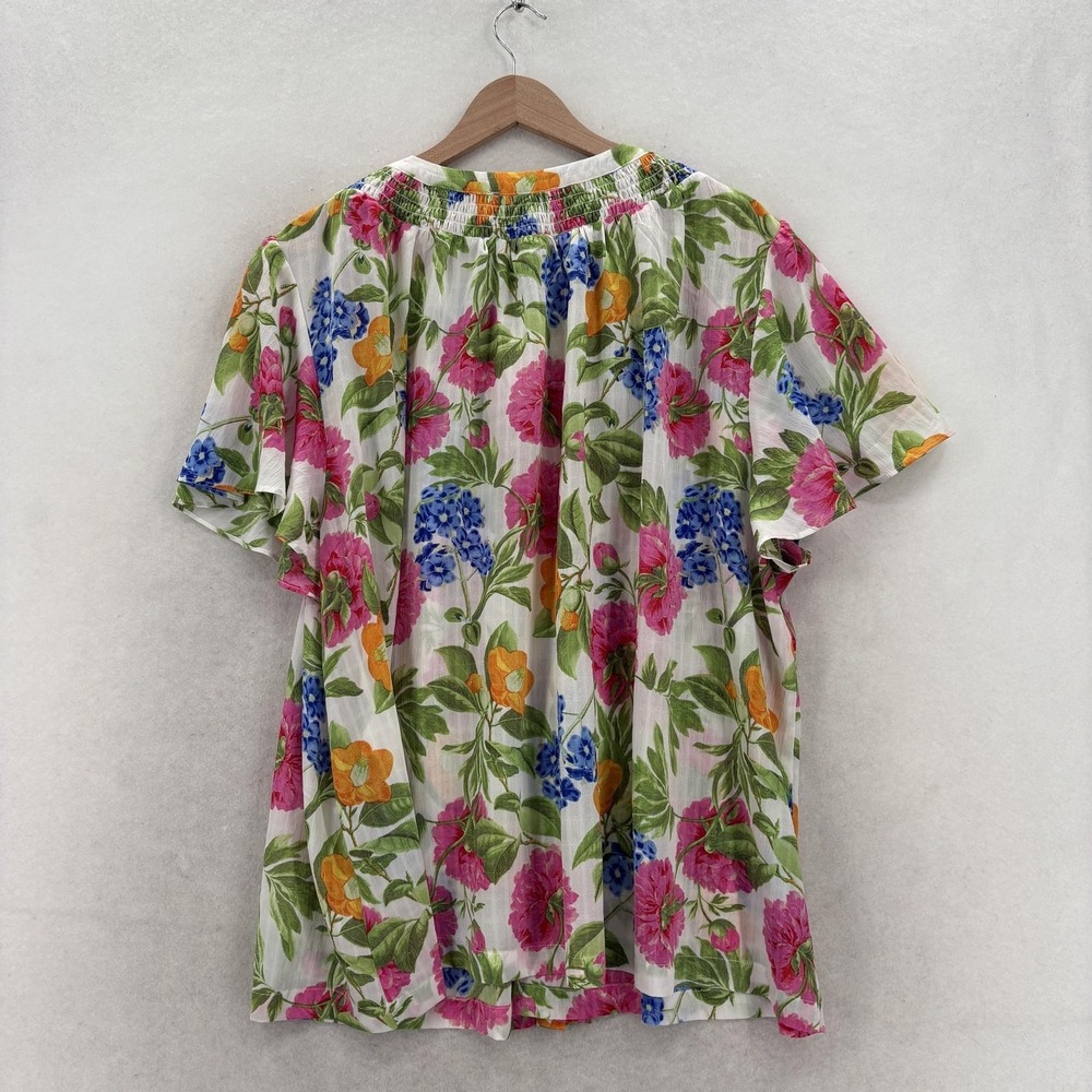 Rose + Olive Blouse Womens 3X Plus Multicolor Floral Flutter Sleeve Tunic Top - Picture 5 of 10